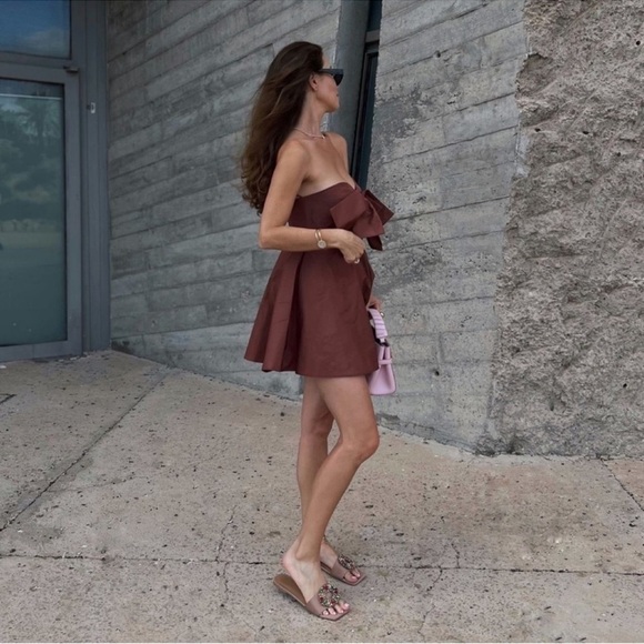 New NWT Zara Cut Out Bow Taffeta Dress in Clay Size Med REF 3600/288 - Picture 6 of 10